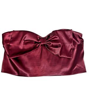 Altar’d State Burgundy Satin Strapless Bow Crop Top XL Coquette Holiday Glam